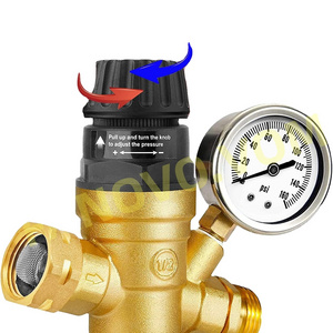 Brass Lead-Free  Handle Adjustable RV Water  Pressure  Regulator Valve  Water Pressure Reducer with Gauge