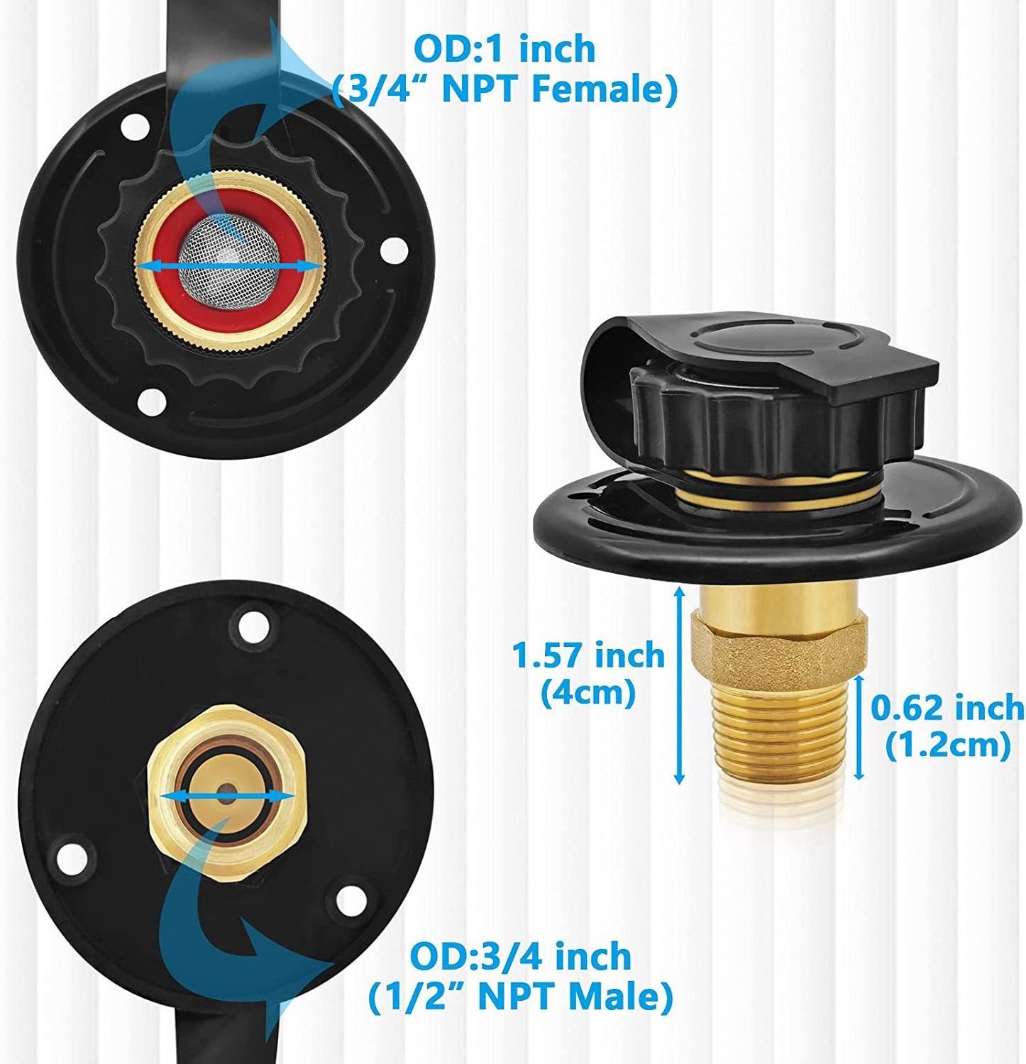 RV Water Fill Inlet  City Water Inlet  Connector   RV City Water Flange Inlet Double Femaler Connector