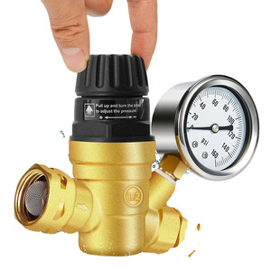 3/4inch  GHT  Brass RV Pressure Reducing Valve Handle Adjustable RV Water  Pressure  Regulator with Gauge