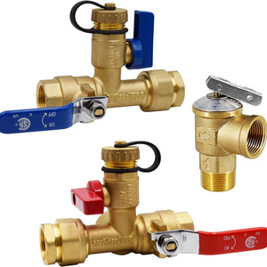 3/4"  NPT Thread Brass Tankless Water Heater Service Valve Kit  with Pressure Relief Valve,