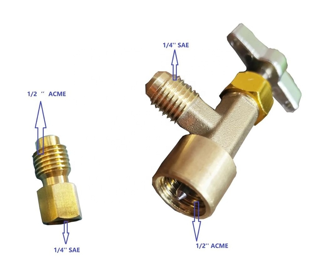 R134A Can Tap Valve with Tank Adapter for 1/4 and 1/2 inch AC Freon Charging Hose non-self-sealing Can Valve