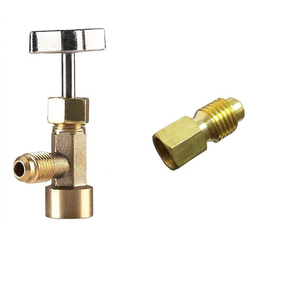 R134A Can Tap Valve with Tank Adapter for 1/4 and 1/2 inch AC Freon Charging Hose non-self-sealing Can Valve