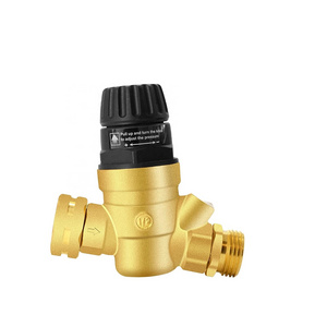 3/4" NPT Handle Adjustable RV  Lead Free Brass Water Pressure Reducing Valve with Pressure Gauge