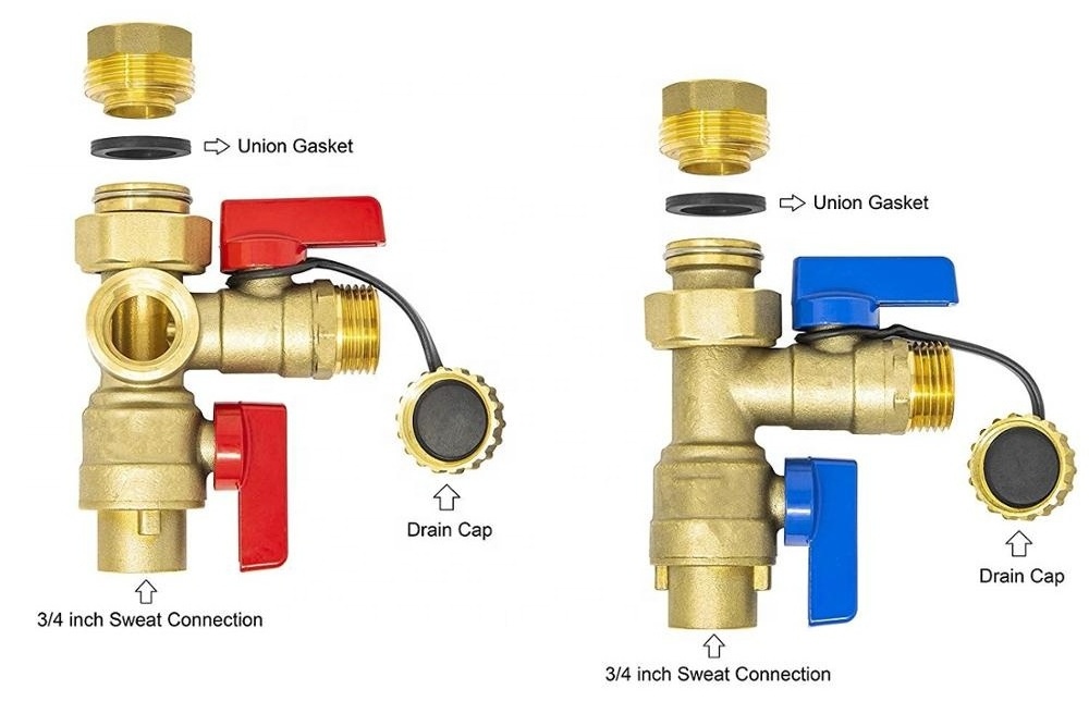 3/4 inch FNPT x Sweat Lead Free Isolation Valve Kit Water Heater Isolation Valve Kit with Pressure Relief Valve