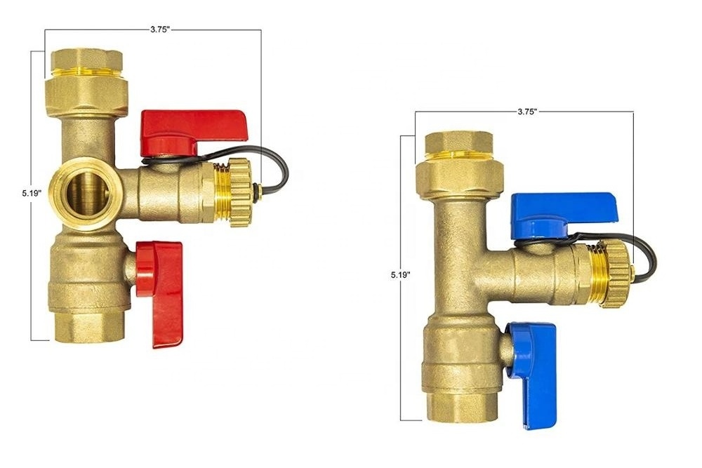 3/4 inch FNPT x Sweat Lead Free Isolation Valve Kit Water Heater Isolation Valve Kit with Pressure Relief Valve