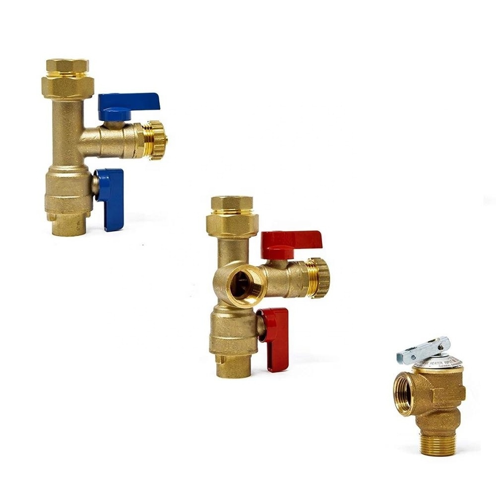 3/4 inch FNPT x Sweat Lead Free Isolation Valve Kit Water Heater Isolation Valve Kit with Pressure Relief Valve