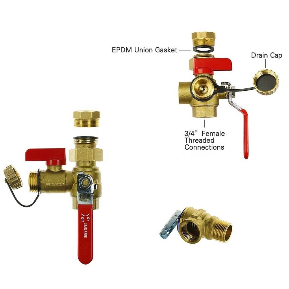 3/4-Inch IPS Brass Isolator Tankless Water Heater Service Valve Kit with Pressure Relief Valve