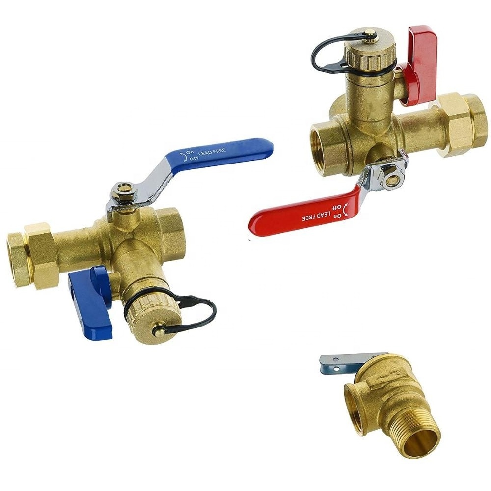 3/4-Inch IPS Brass Isolator Tankless Water Heater Service Valve Kit with Pressure Relief Valve