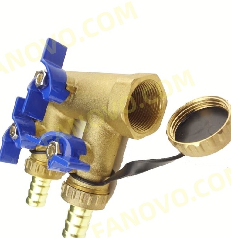 G3/4 inch Four Way Valve Solar Drain  Valve  Brass manifold Water switch valve pipe barb hose fitting