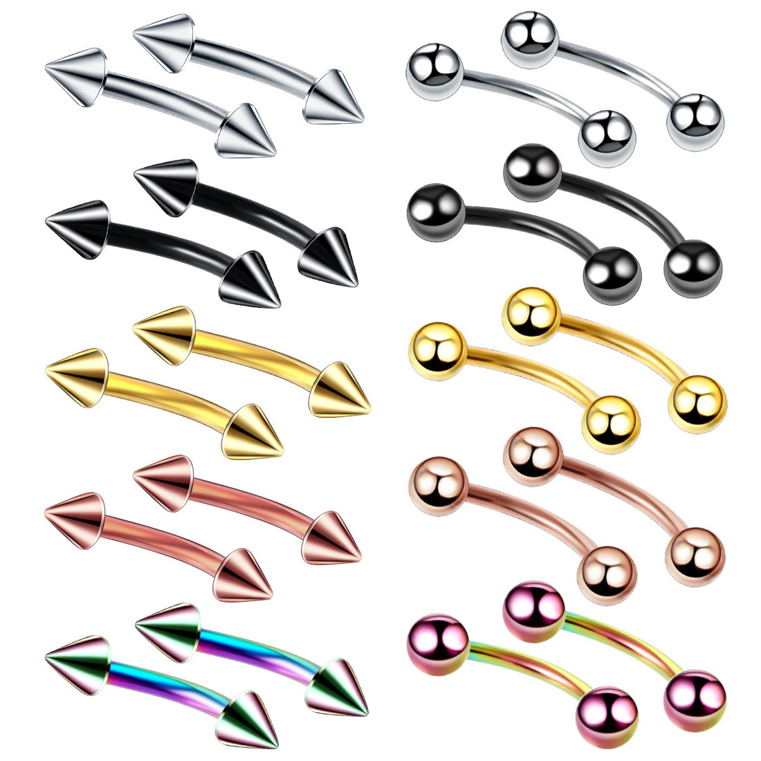 Mix 6/8/10mm 30pcs Surgical Steel 3mm Ball Eyebrow Piercing Curved Barbell Ring Helix Rook Tragus Earring Body Jewelry Piercing