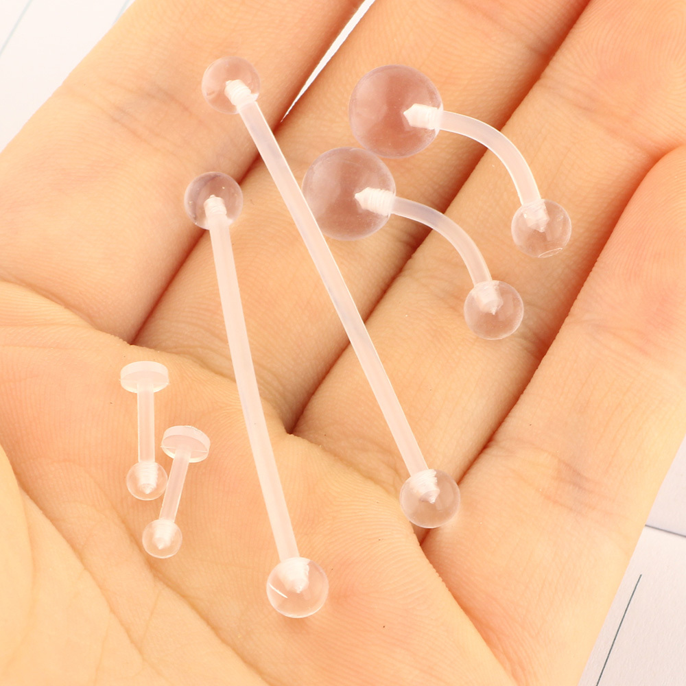 16G Clear Acrylic UV Belly Button Rings Nose Eyebrow Lip Ring Bar Industrial Barbell Ear Piercing Body Jewelry