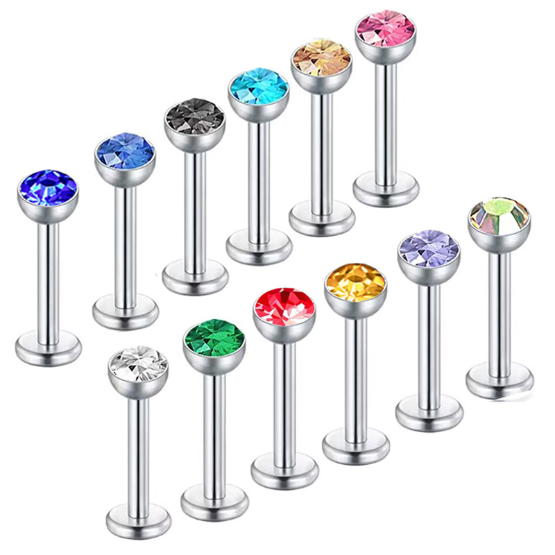 Internally Labret Lip Bar Stud Piercing 16 Gauge Stainless Steel Cartilage Ear Tragus Stud Piercing Earring 12 color mix Wholesa