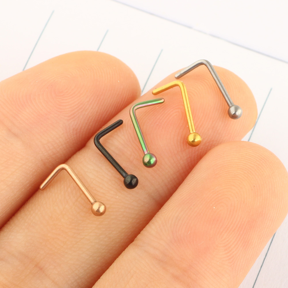 20G Nose Studs Stainless Steel Nose Rings Set Round Ball Stud L Shaped Piercing for Women Men Body Jewelry