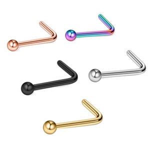 20G Nose Studs Stainless Steel Nose Rings Set Round Ball Stud L Shaped Piercing for Women Men Body Jewelry