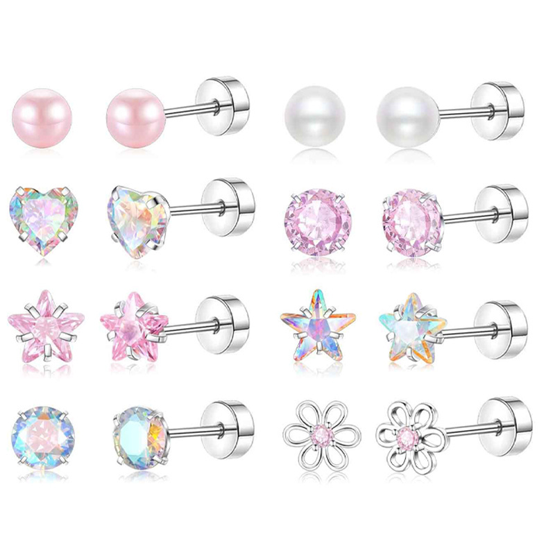 Wholesales Women Earrings Stud Flat  20G Cartilage Earrings Barbell Helix Conch Tragus Piercing Body Screw Back Heart Flower