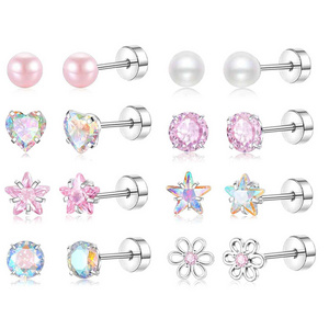 Wholesales Women Earrings Stud Flat  20G Cartilage Earrings Barbell Helix Conch Tragus Piercing Body Screw Back Heart Flower