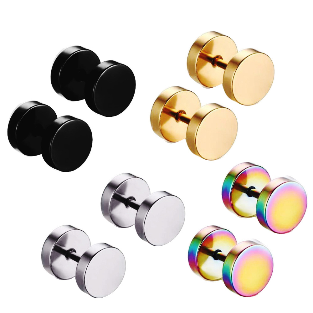 16G Men Ear Studs Women Stainless Steel Faux Gauges  Ear Tunnel Stretcher 6/8/10/12mm Body Jewelry Piercing Earrings