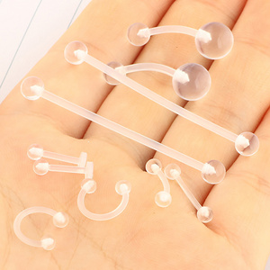 16G Clear Acrylic UV Belly Button Rings Nose Eyebrow Lip Ring Bar Industrial Barbell Ear Piercing Body Jewelry