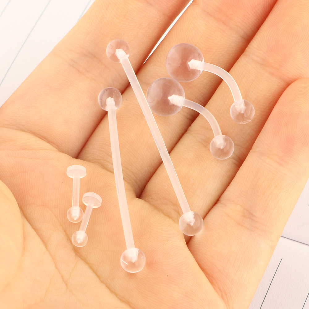 16G Clear Acrylic UV Belly Button Rings Nose Eyebrow Lip Ring Bar Industrial Barbell Ear Piercing Body Jewelry