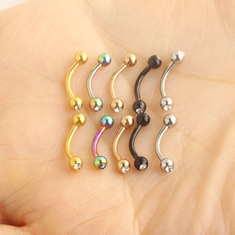 Gem Curved Barbell Eyebrow Rings Piercing 16G Surgical Steel Daith Rook Earring Belly Button Ring New Lip Piercing Jewelry 5 col