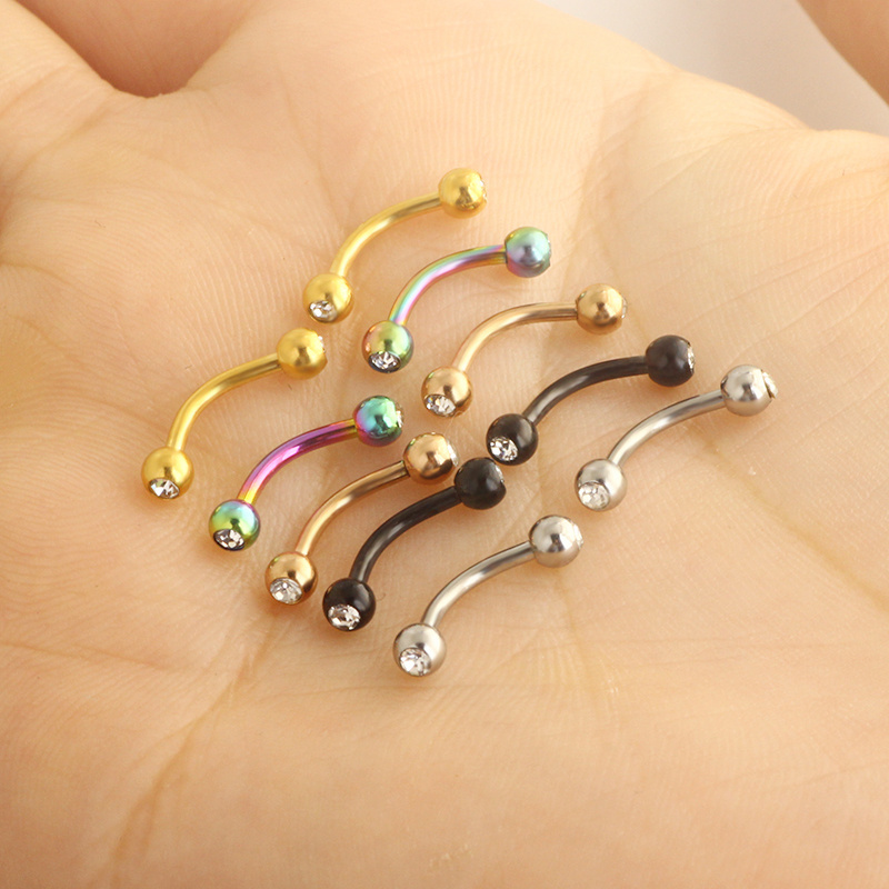 Gem Curved Barbell Eyebrow Rings Piercing 16G Surgical Steel Daith Rook Earring Belly Button Ring New Lip Piercing Jewelry 5 col