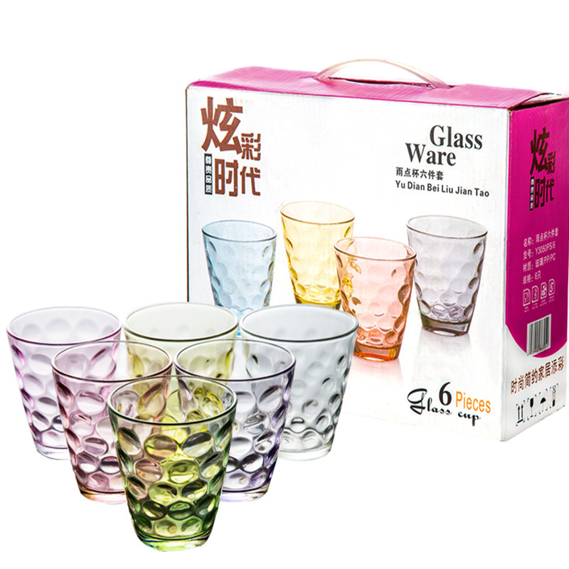 Wholesale colored glass water cup set gift box 6 pcs drinking cups under $1