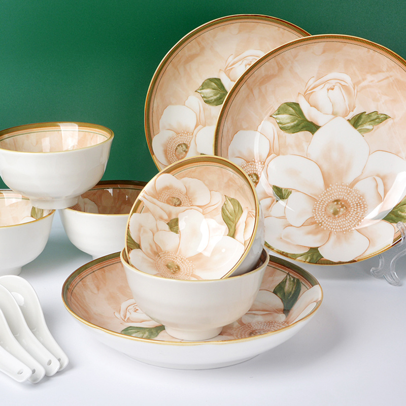 hot selling 4 bowls 4 spoon 4 chopsticks 4 plate noodle bowl luxury plates sets dinnerware ceramics plates dinnerware