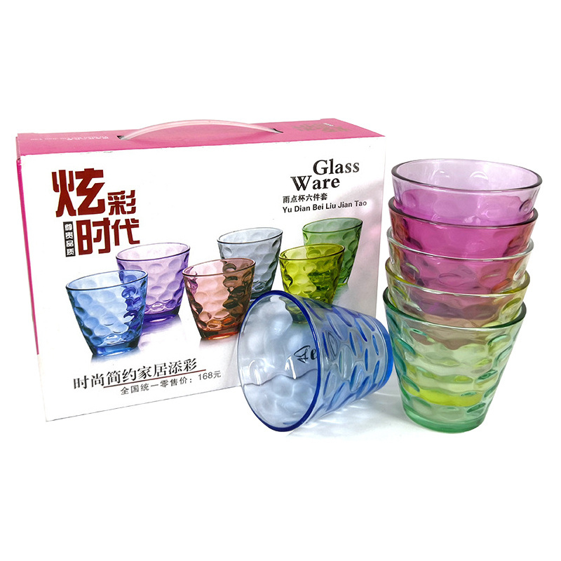 Wholesale colored glass water cup set gift box 6 pcs drinking cups under $1