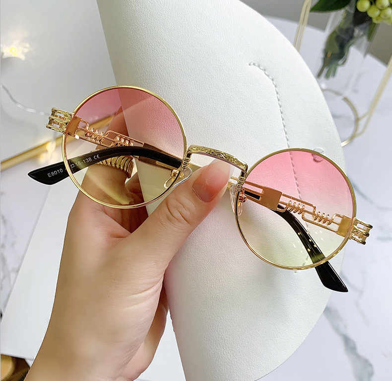 2023 New Personalized Frame Black Custom Logo Uv400 Metal Round Eyeglasses Steampunk Retro Sunglasses