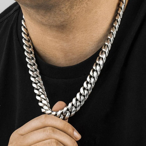 Custom S925 sterling silver hip hop jewelry 12mm 20" silver cuban link chain necklace