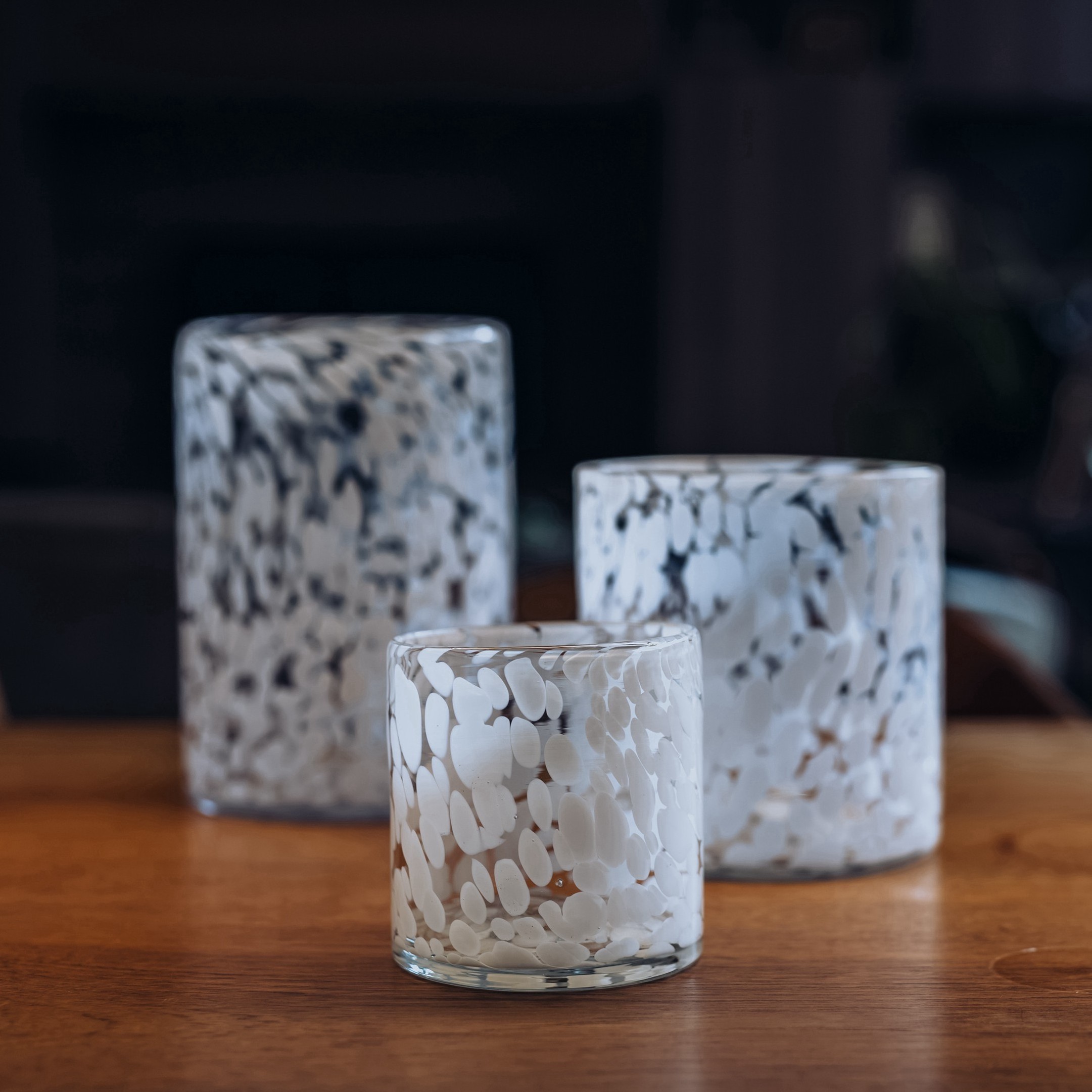 Recycled Empty Handmade Clear With Colorful Spot Large Cylinder Heat Resistant White Glass Candle Jars