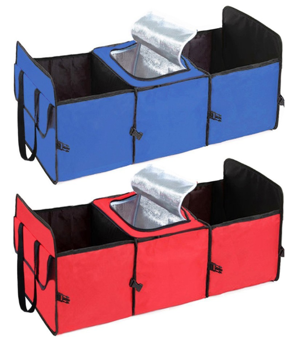 3 compartments car trunk organizer with independent cooler