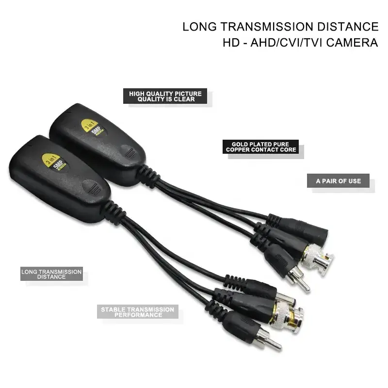 HD AHD/CVI/TVI Balun Connector Video Audio Power 3 In 1 5MP CCTV Video Balun