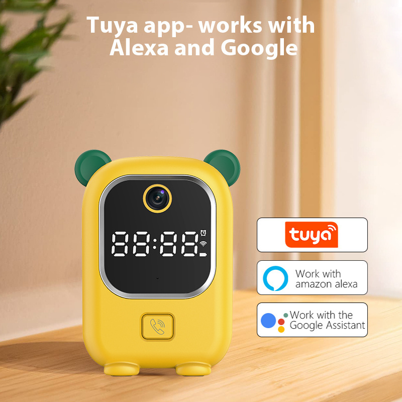 Tuya Smart WiFi Clock Camera 1080P Two-way Audio Call Button Smart Baby Monitor Camera Home security Camera system Wireless