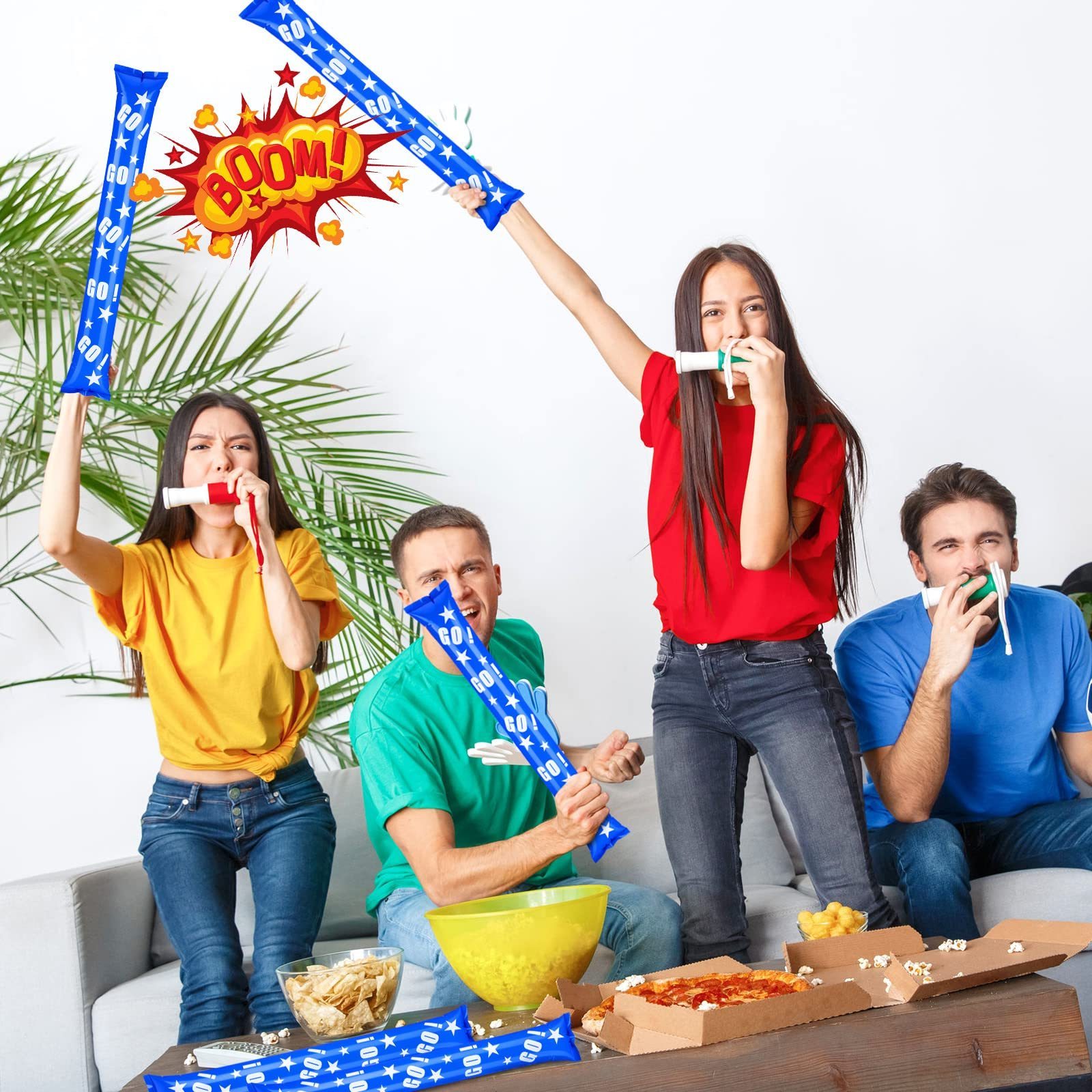 Team Spirit Boom Stick Cheering Noise Makers Plastic Cheerleading Inflatable Noisemakers  For Football Game Party Sport Events