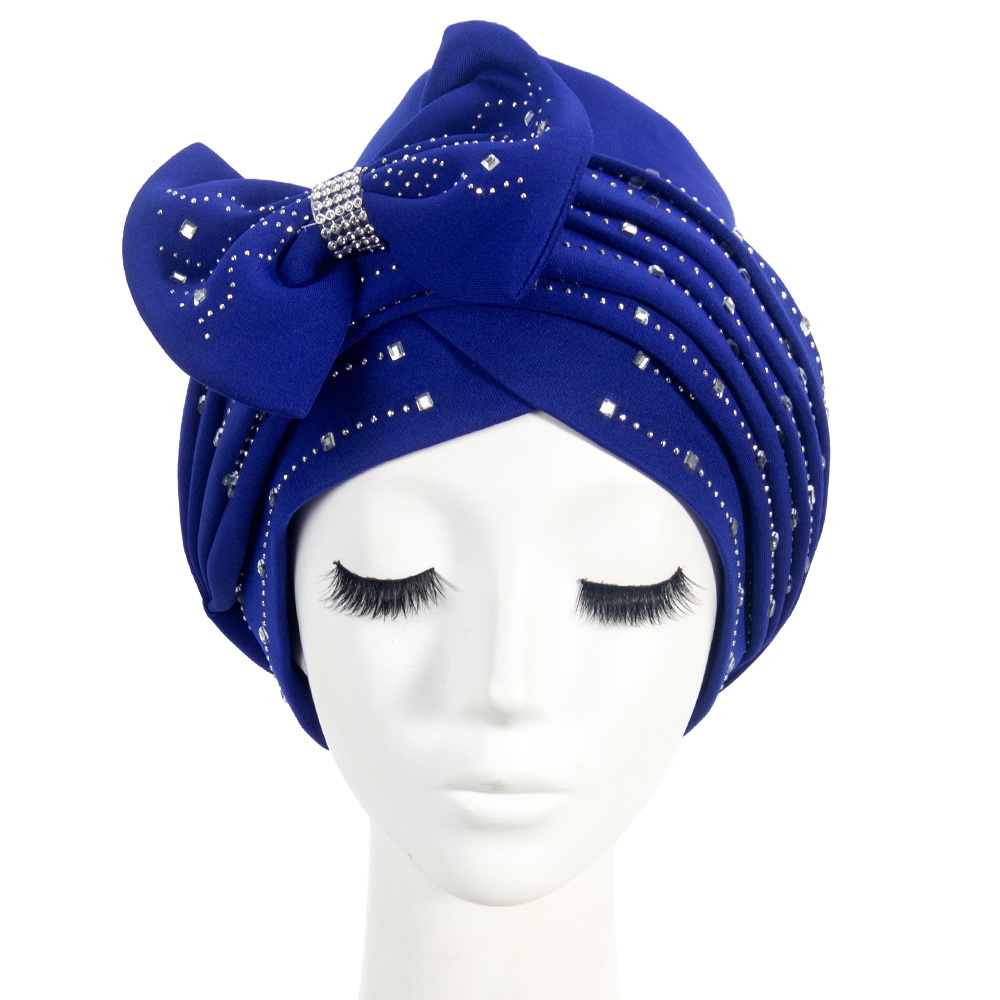 Rhinestone Nigerian gele headtie high quality African head wraps turbans with sequins wedding style shiny turban