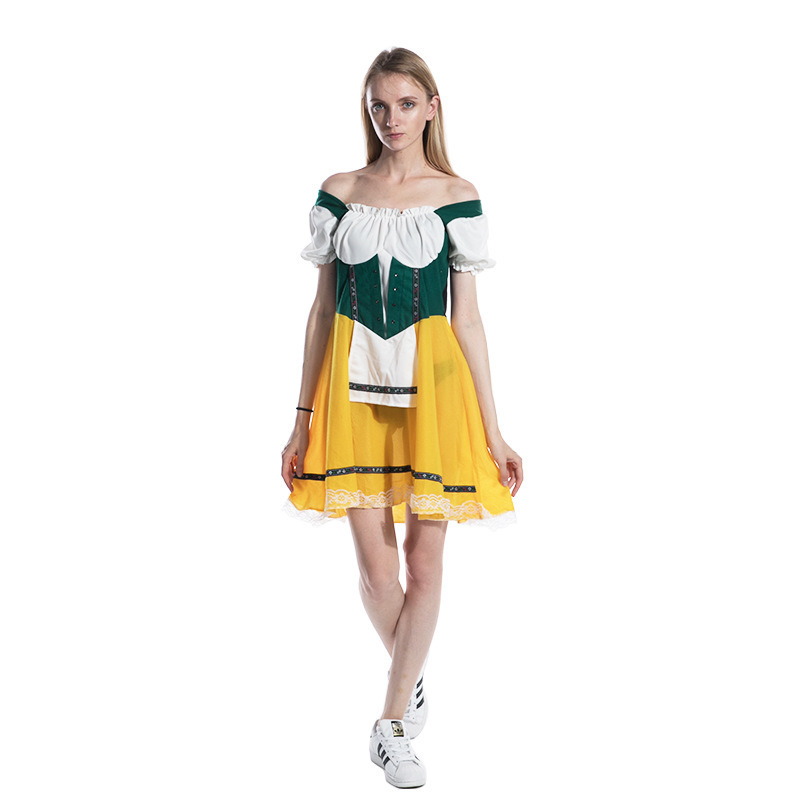 Womens Oktoberfest Costume Dirndl Dresses Halloween Beer Maid Dress Costumes with Apron for Halloween Cosplay Party