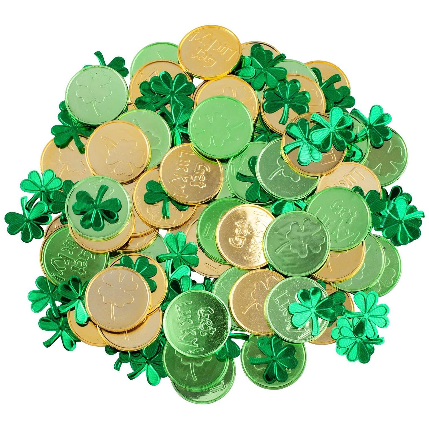 St Patricks Day Table Decorations Plastic Good Luck Coins Shamrock Clover Confetti Table Sprinkles Party Playing Game Money Coin