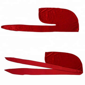 Men's Durag Red Velvet DU RAG Long Tie Sports Bike Motorcycle Headwrap dome cap