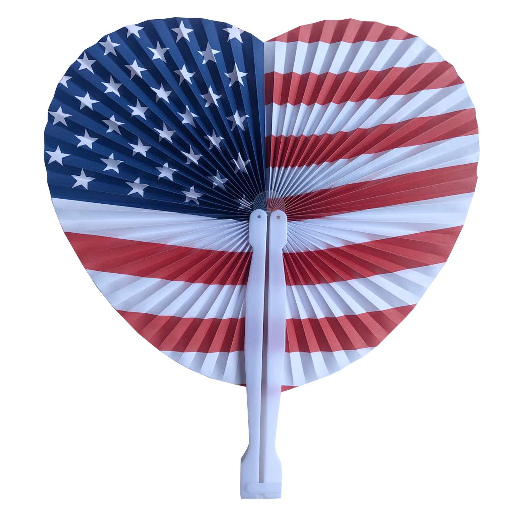 Party Favors Toys Stars & Stripes Paper Fans July 4th Patriotic folding fan American Flag Round/Heart plastic handle Paper Fans