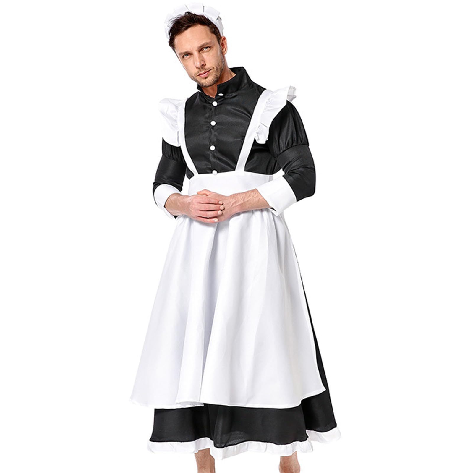 Men's Sissy French Maid Apron Dress Manservant Cosplay Costume