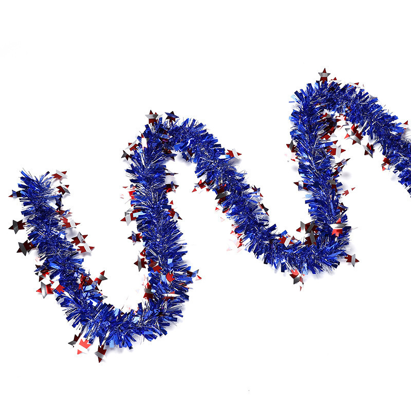 4th of July Patriotic Tinsel Garland Decoration Red White Blue Metallic Chunky Glitter Tinsel for Independence Day