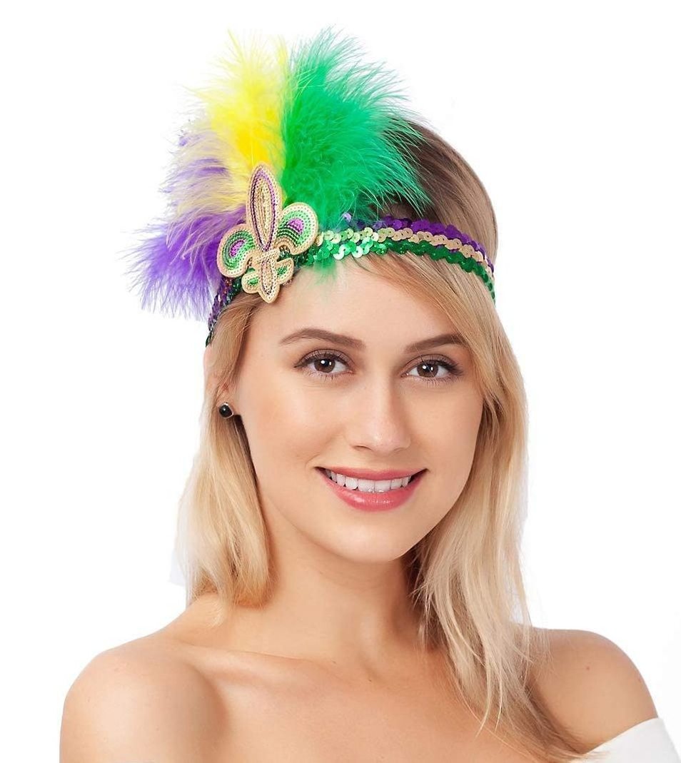 Louisiana Mardi Gras Sequin Headband Adult Holiday Green Purple Hair Band