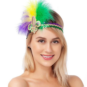 Louisiana Mardi Gras Sequin Headband Adult Holiday Green Purple Hair Band