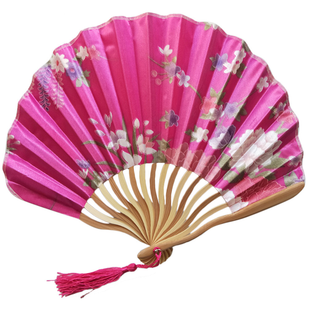 Customized Big folding Bamboo Hand Fan Fabric Logo Hand Held Fan personalized hand fan