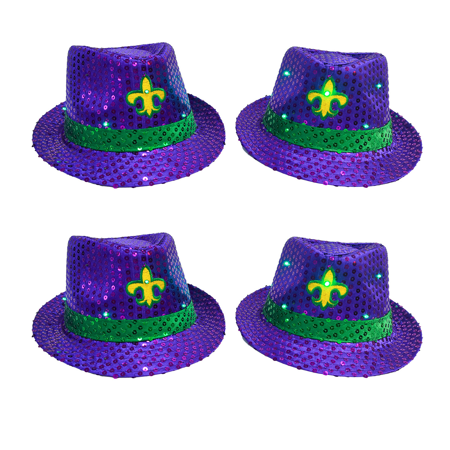 LED Light Up Mardi Gras Hat One Size Purple Green Gold Party Accessory