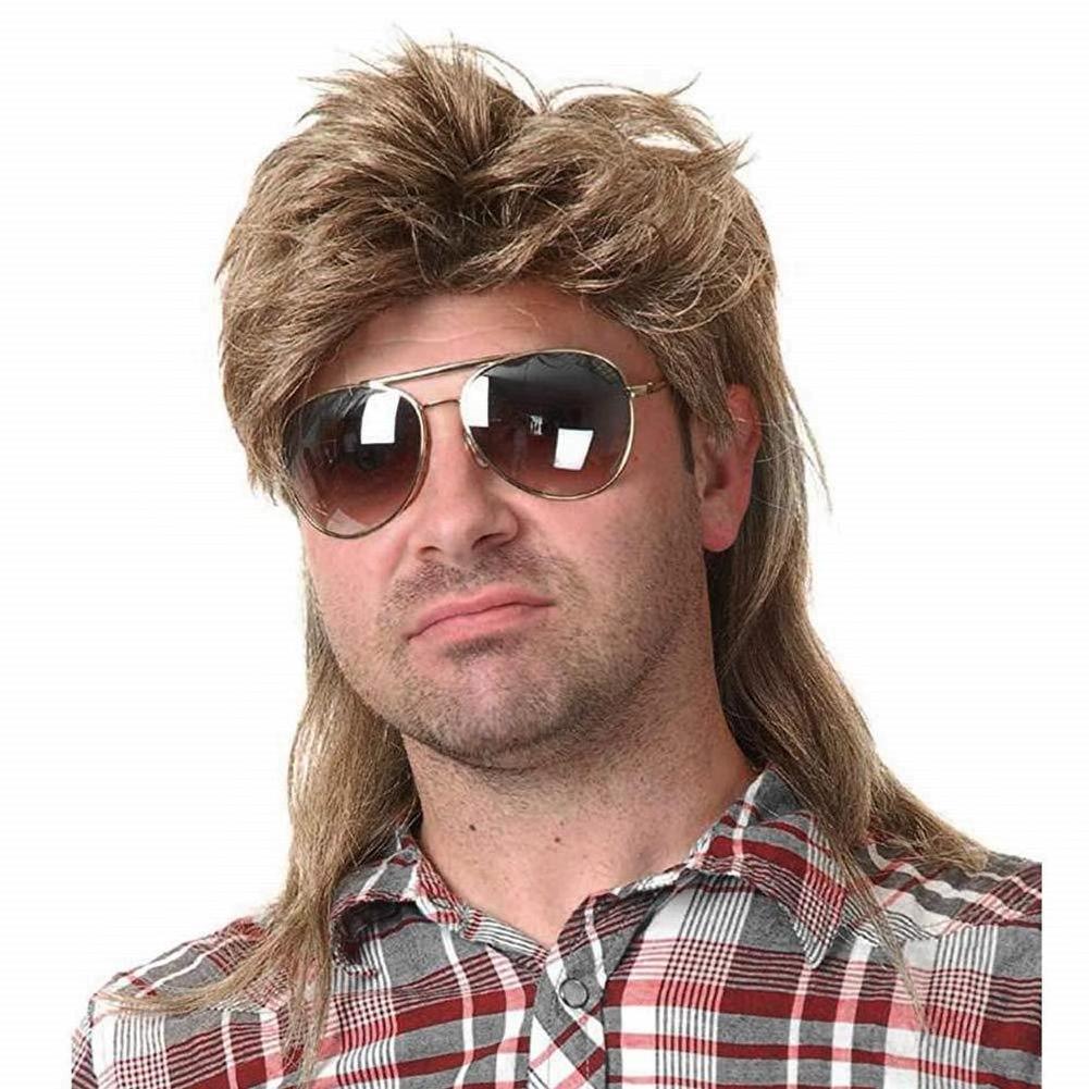 Mens Adult Furry Blonde Mullet Wigs for 70s 80s Costumes Fancy Party Accessory Cosplay Hair Wig