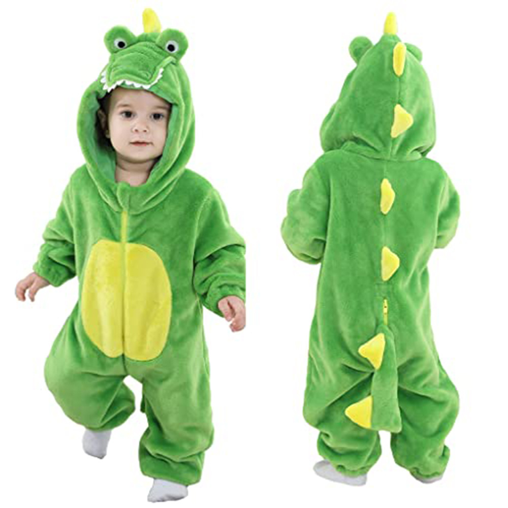 Kids Infant Dinosaur Animal Fancy Dress Costume Hooded Romper Jumpsuit Halloween Party Flannel Mascot Costumes