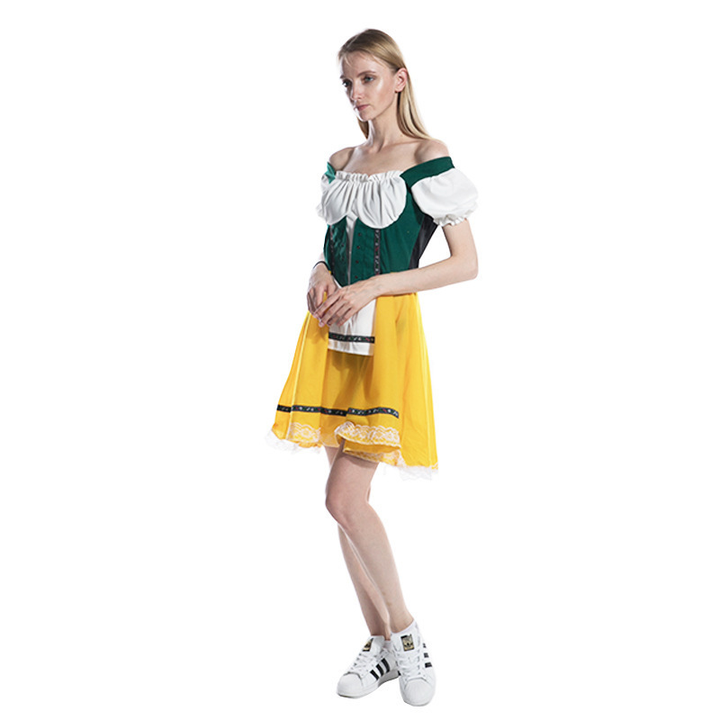 Womens Oktoberfest Costume Dirndl Dresses Halloween Beer Maid Dress Costumes with Apron for Halloween Cosplay Party