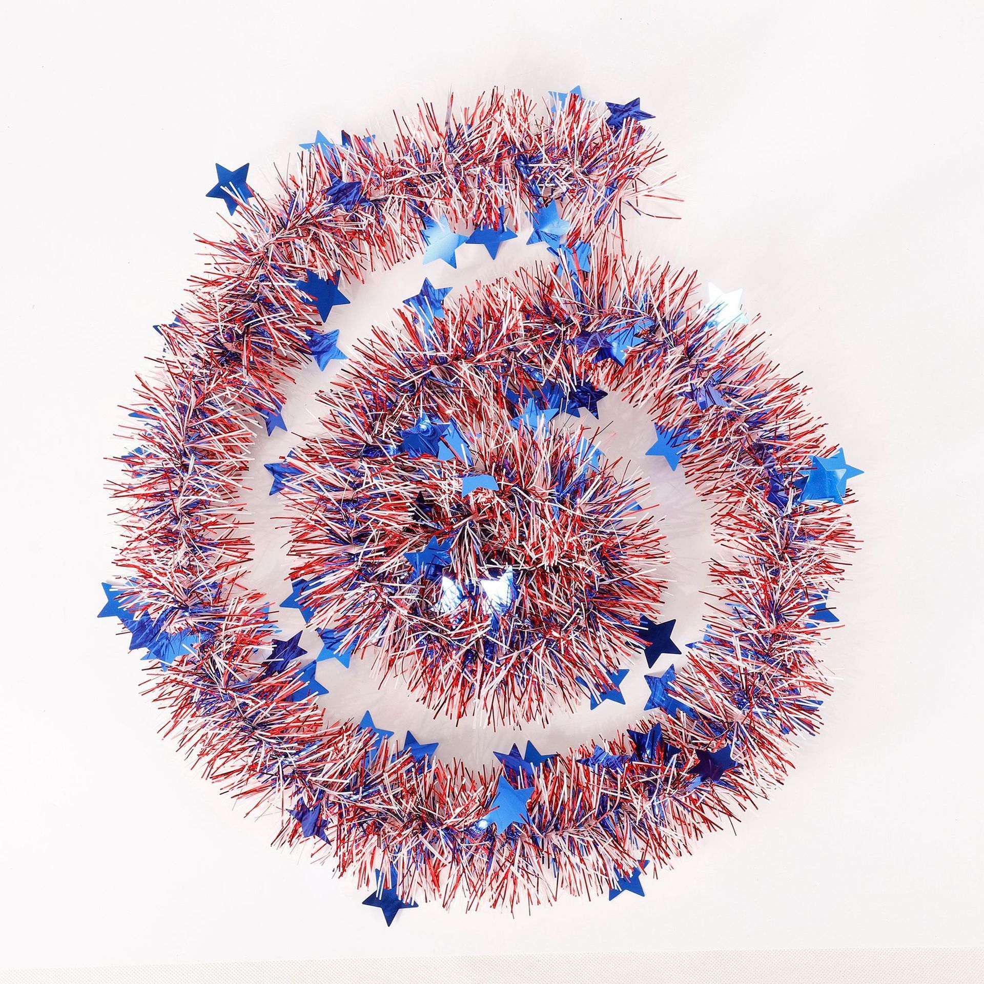 4th of July Tinsel Garland Blue Star Metallic Red White Patriotic Garland Glitter Hanging Independence Day Party